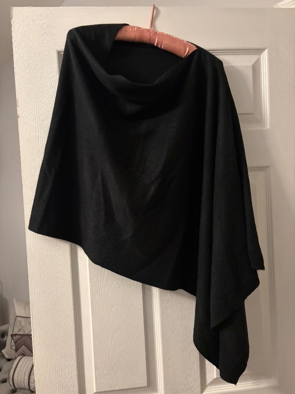 women's soft drape cowl neck asymmetrical pullover poncho black
